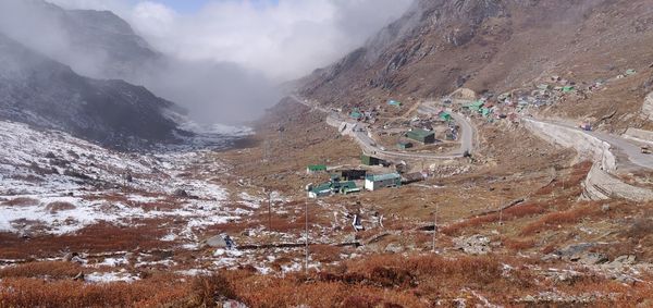 Panoramic view of landscape and mountains against sky