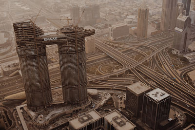 High angle view of stack of building in city