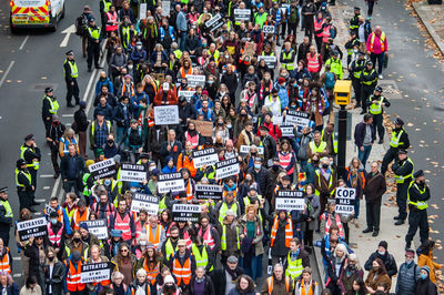 High angle view of crowd on street