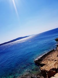 Scenic view of sea against blue sky