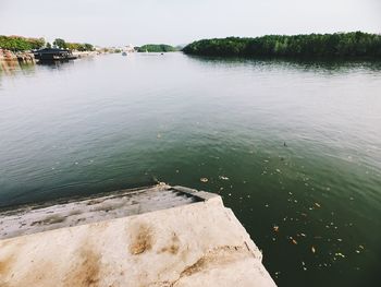 High angle view of lake against sky