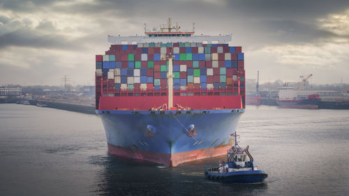 Huge container ship in the port of hamburg