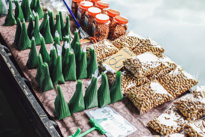 Various vegetables for sale at market stall