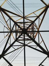 Low angle view of electricity pylon against sky