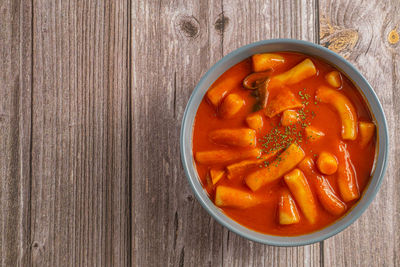 High angle view of food in bowl on table