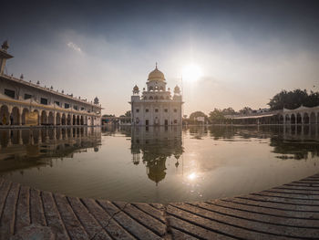 Reflection of buildings in lake