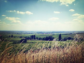 Scenic view of field against cloudy sky