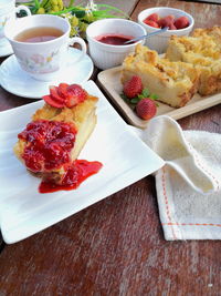 High angle view of breakfast on table