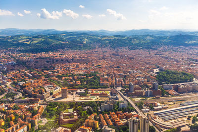 High angle view of townscape against sky