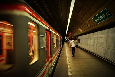 Rear view of train at railroad station