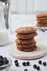 Close-up of chocochips cookies on the table