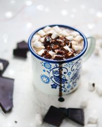 Close-up of hot chocolate on table