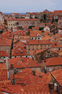 View from the city wall over the red roofs of dubrovnik, croatia. 