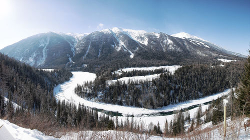 Scenic view of snowcapped mountains against sky