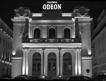 Illuminated building at night