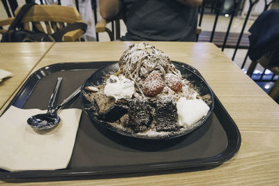 Close-up of dessert in plate on table