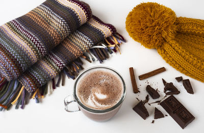 High angle view of coffee on table