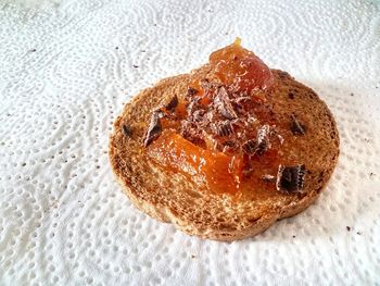 High angle view of dessert in glass on table