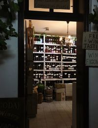 Potted plants in front of store