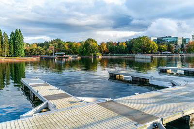 High angle view of bridge over river against sky