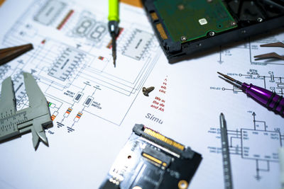 High angle view of circuit board