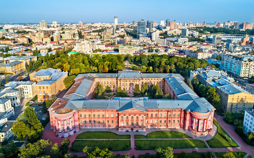 High angle view of townscape against sky