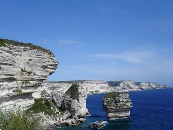 Scenic view of sea against blue sky