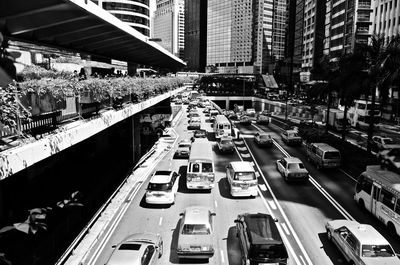 High angle view of cars on street in city