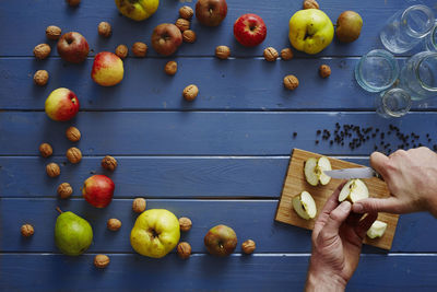 High angle view of fruits on table