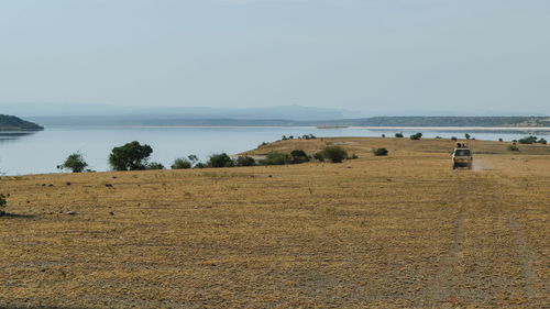 Scenic view of beach against sky, lake magadi, kenya 