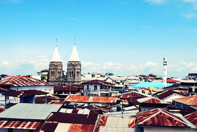 Low angle view of building against blue sky