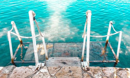 High angle view of swimming pool by sea