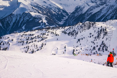 Panoramic view of people on snowcapped mountain