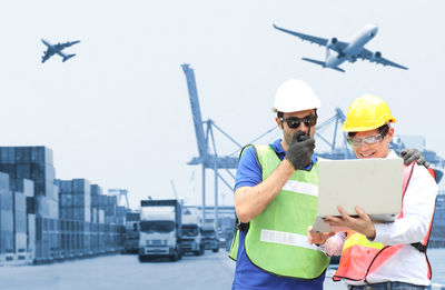 People working on construction site