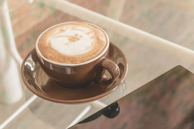 High angle view of coffee on table