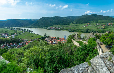 High angle view of townscape against sky