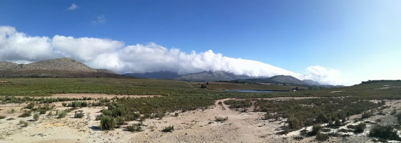 Panoramic view of snowcapped landscape against sky