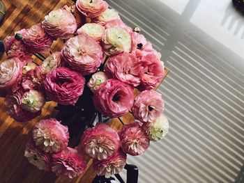 High angle view of various flowers on table