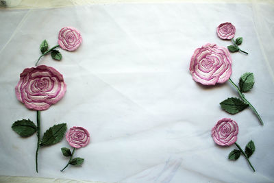 High angle view of roses on table