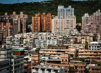 High angle view of buildings in city