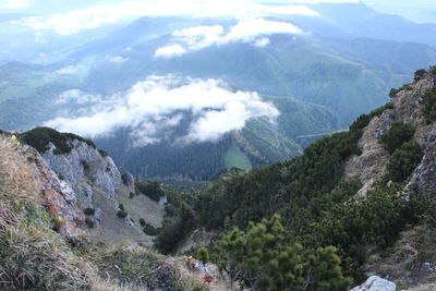 High angle view of mountains against sky