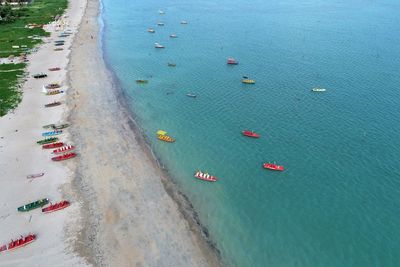 High angle view of boats on beach