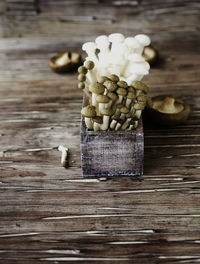 Close-up of chopped bread on table