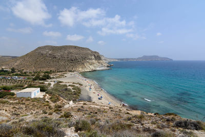 Scenic view of sea against blue sky