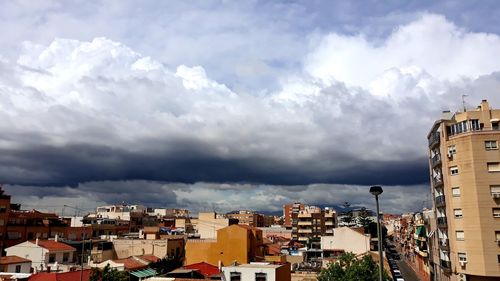 High angle shot of townscape against sky