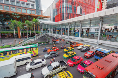 High angle view of traffic on city street