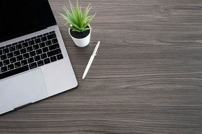 High angle view of laptop on table