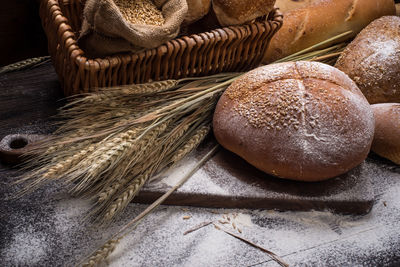 High angle view of wheat on table