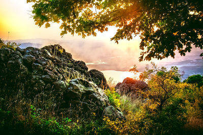 Scenic view of sea against sky at sunset