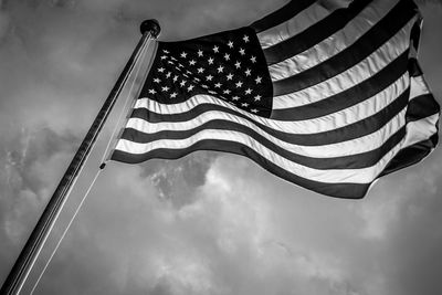 Low angle view of flag against sky